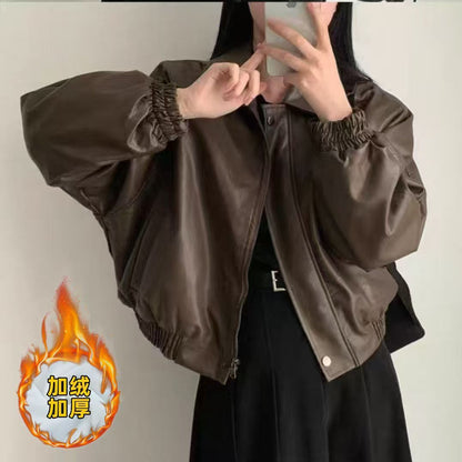P Leather jacket with fleece jacket