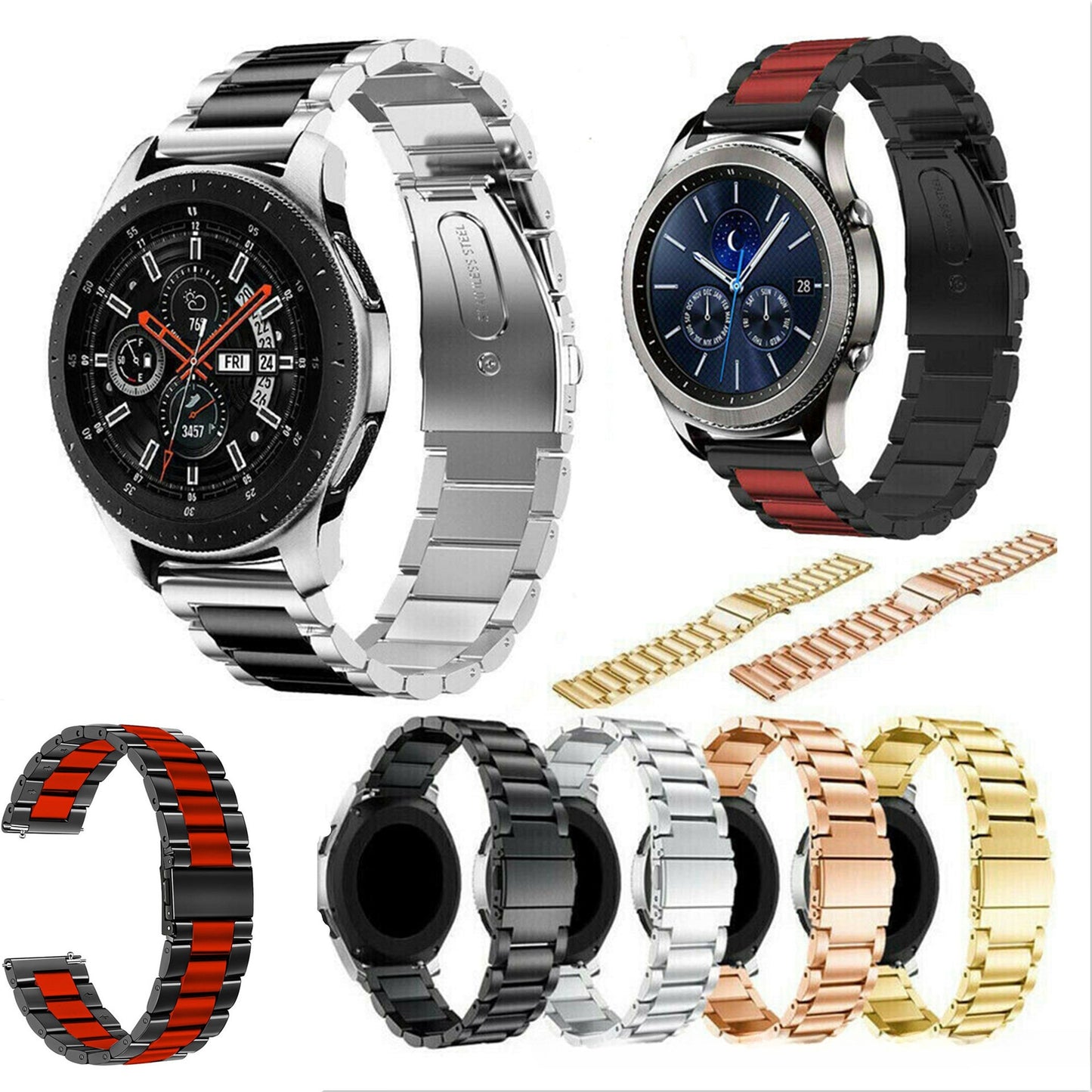 A Suitable for Samsung Galaxy Watch 3 stainless steel strap 20/22mm universal three-ball metal steel strap