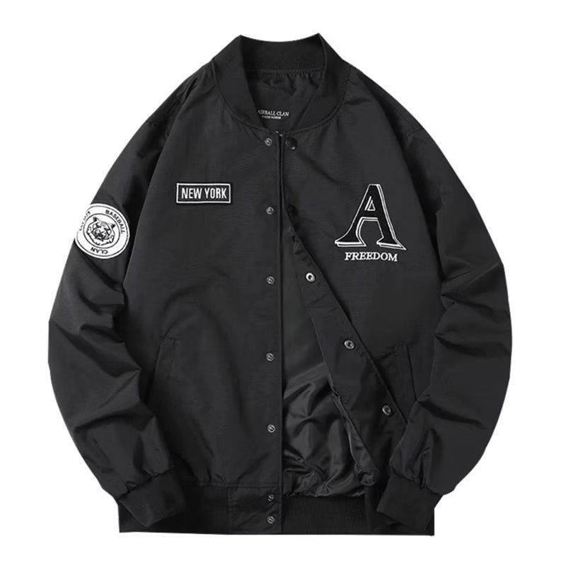 B2-m7 New Spring and Autumn Letter Embroidery Tooling Baseball Clothing Men's and Women's Black Loose Simple Thin Couple Clothing Jacket - Mixbatch