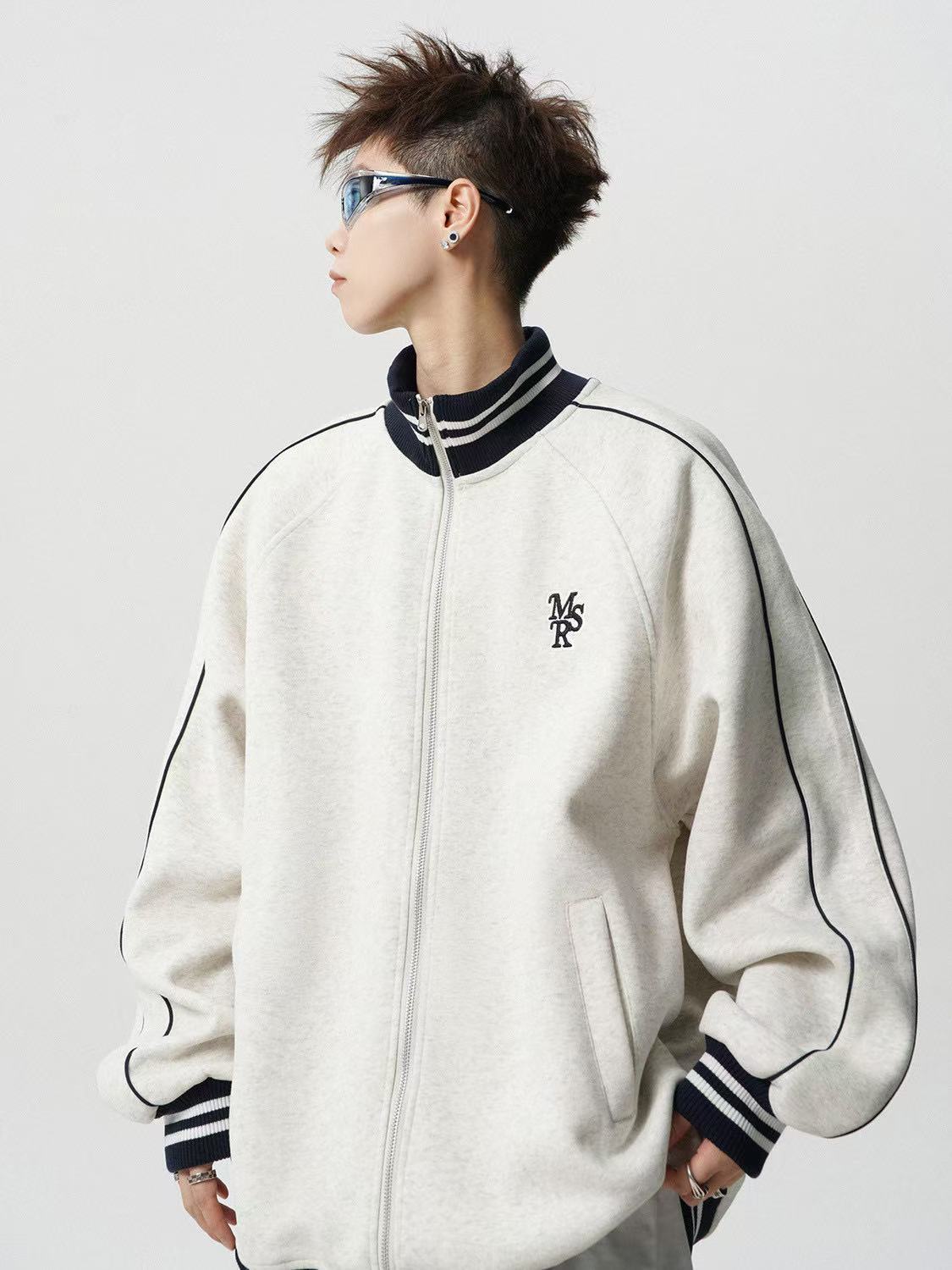 P American high-end striped jacket men's and women's high street trendy brand embroidered baseball jersey retro college style couple spring and autumn coat