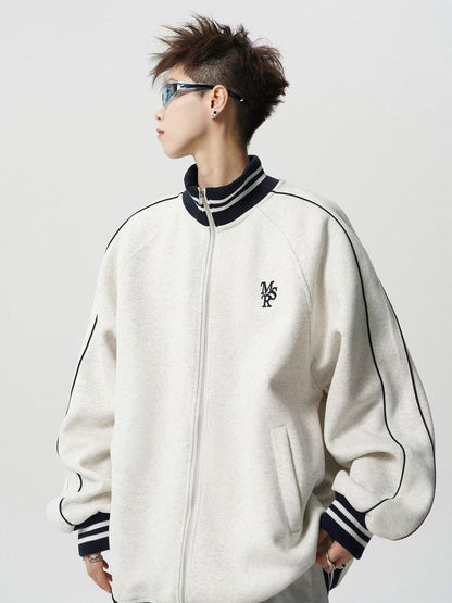 P American high-end striped jacket men's and women's high street trendy brand embroidered baseball jersey retro college style couple spring and autumn coat