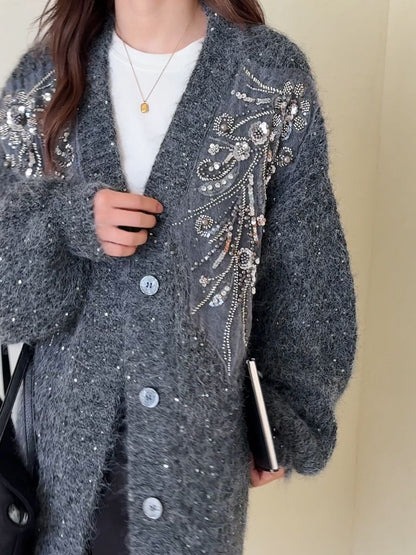 P sequined beaded sweater jacket