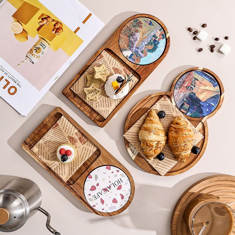 P Japanese style solid wood tray afternoon tea cake small plate