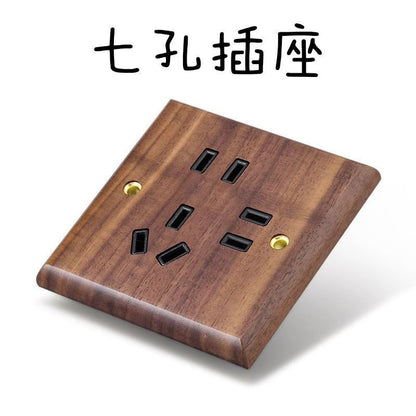 P  Black walnut brass lever power socket panel