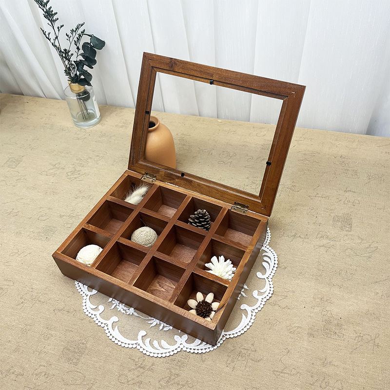 Desktop 9-grid solid wood storage box multi-function box