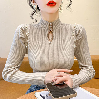P winter new slim-fit bottoming shirt beaded bubble sleeve sweater women's clothing
