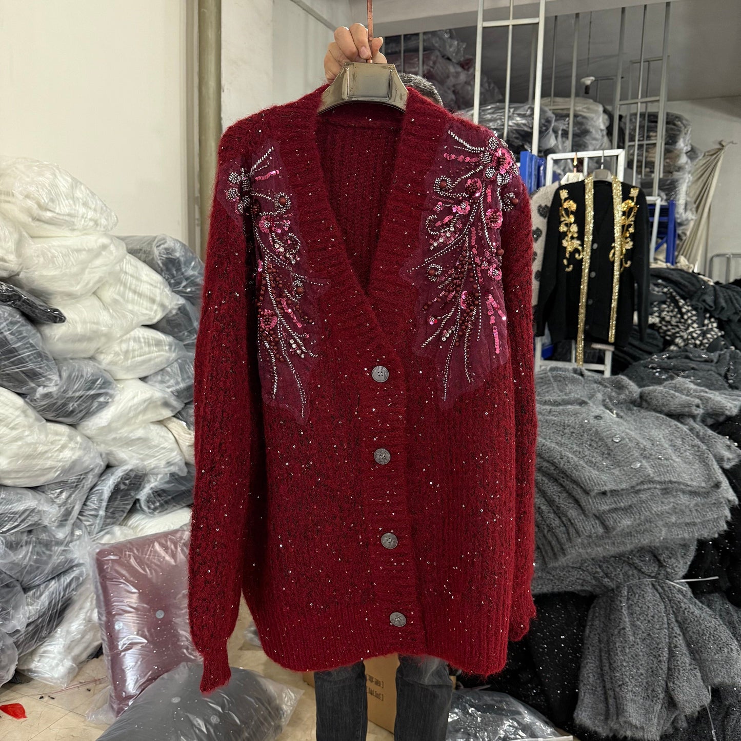 P sequined beaded sweater jacket