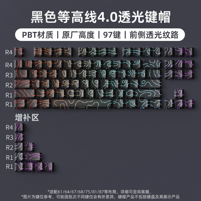 P contour line 4.0 side engraved light transmission keycap suitable for 60-108 key PBT injection molding character line light transmission