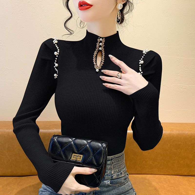 P winter new slim-fit bottoming shirt beaded bubble sleeve sweater women's clothing