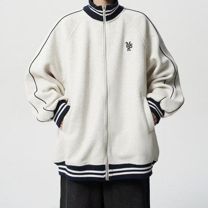 P American high-end striped jacket men's and women's high street trendy brand embroidered baseball jersey retro college style couple spring and autumn coat