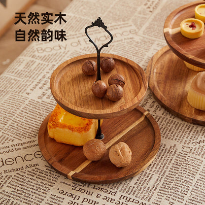 P Double layer dried fruit plate table tray multi-layer wooden plate