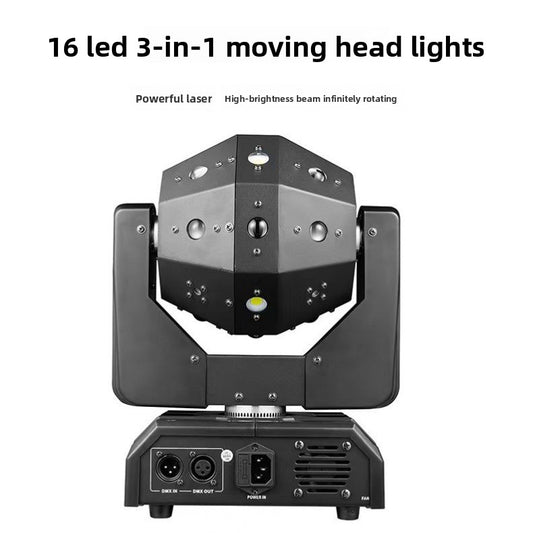 A 16LED 3-in-1 moving head light laser light rotating stage light